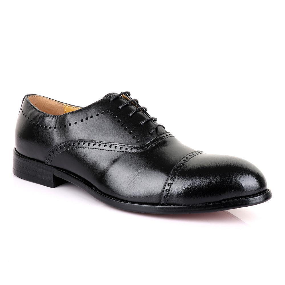 John Mendson Oxford Dots Plain Black Leather Shoe - Obeezi.com