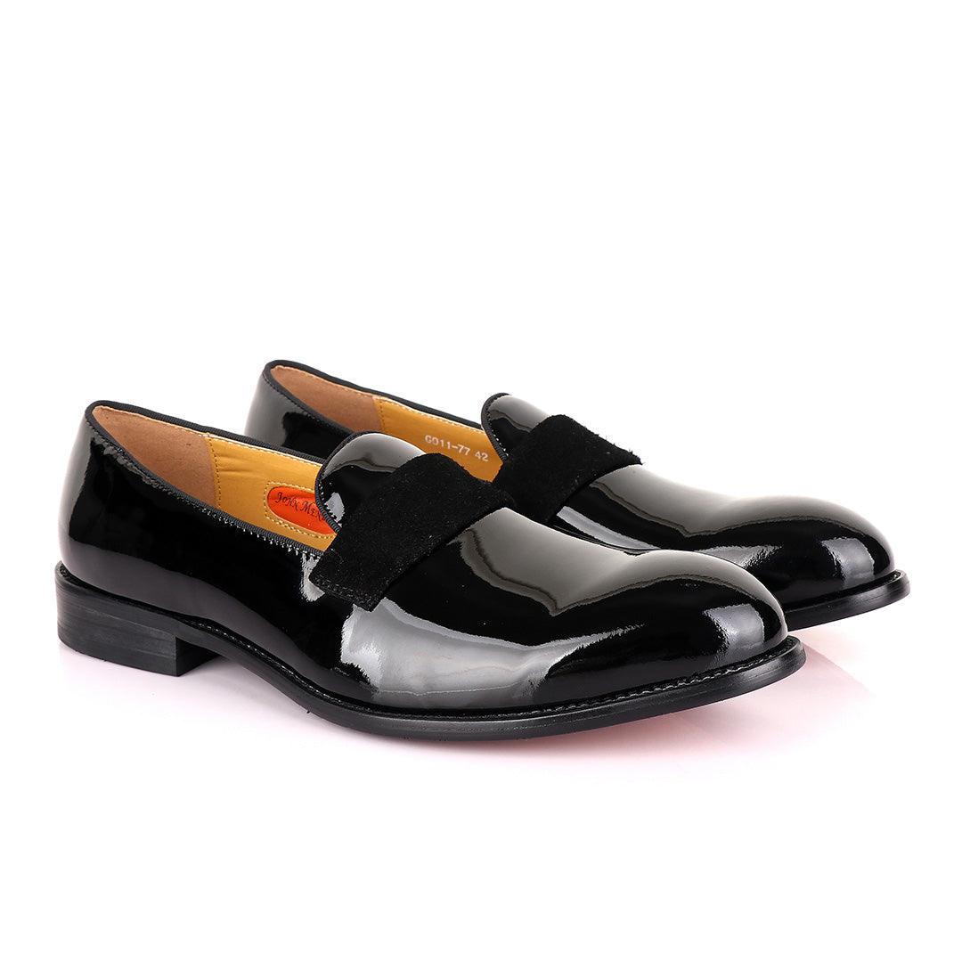 John Mendson Patent Wetlips Black Tape Loafers Shoe - Obeezi.com