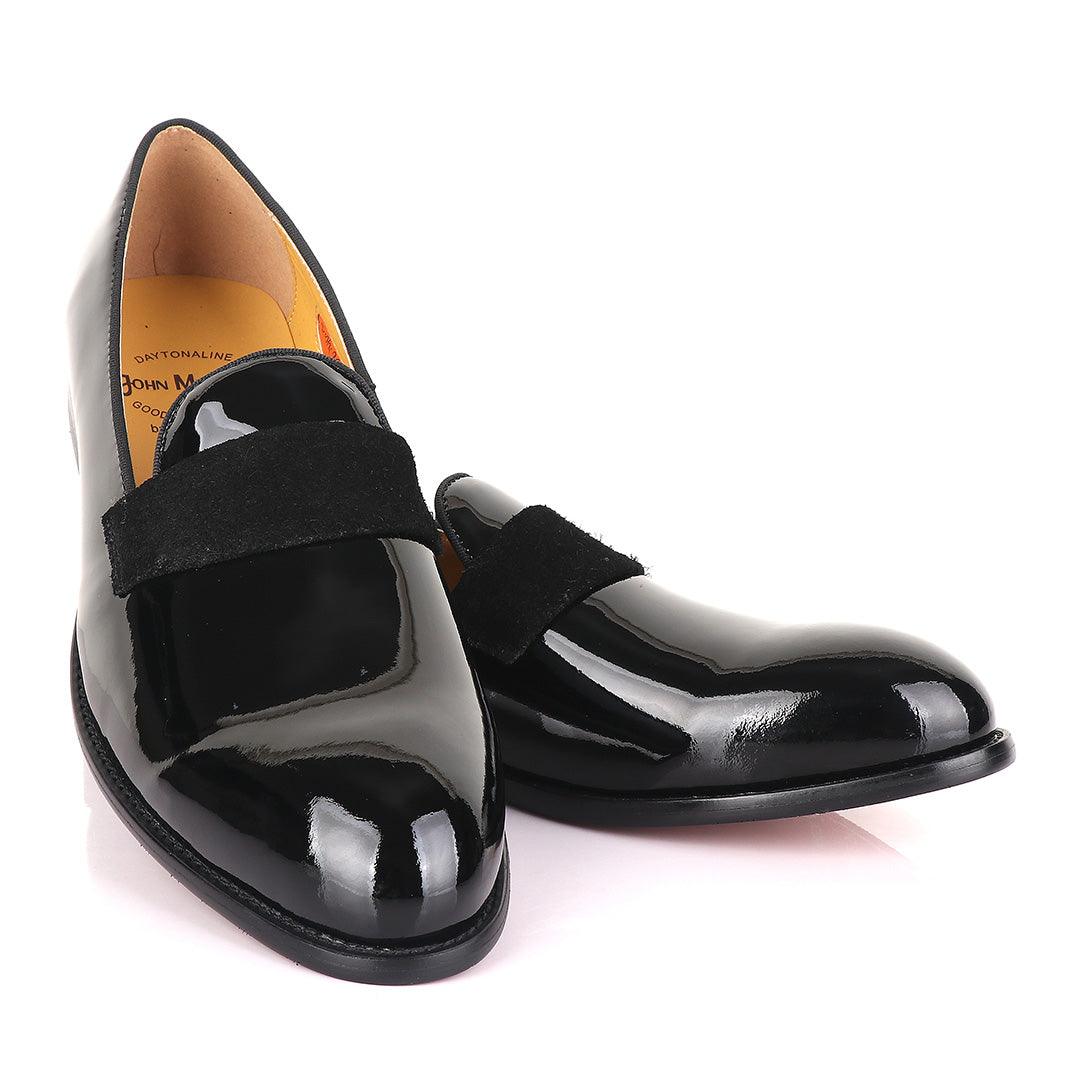 John Mendson Patent Wetlips Black Tape Loafers Shoe - Obeezi.com