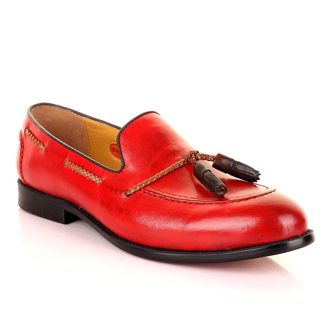 John Mendson Red with Brown Tassel Loafers - Obeezi.com