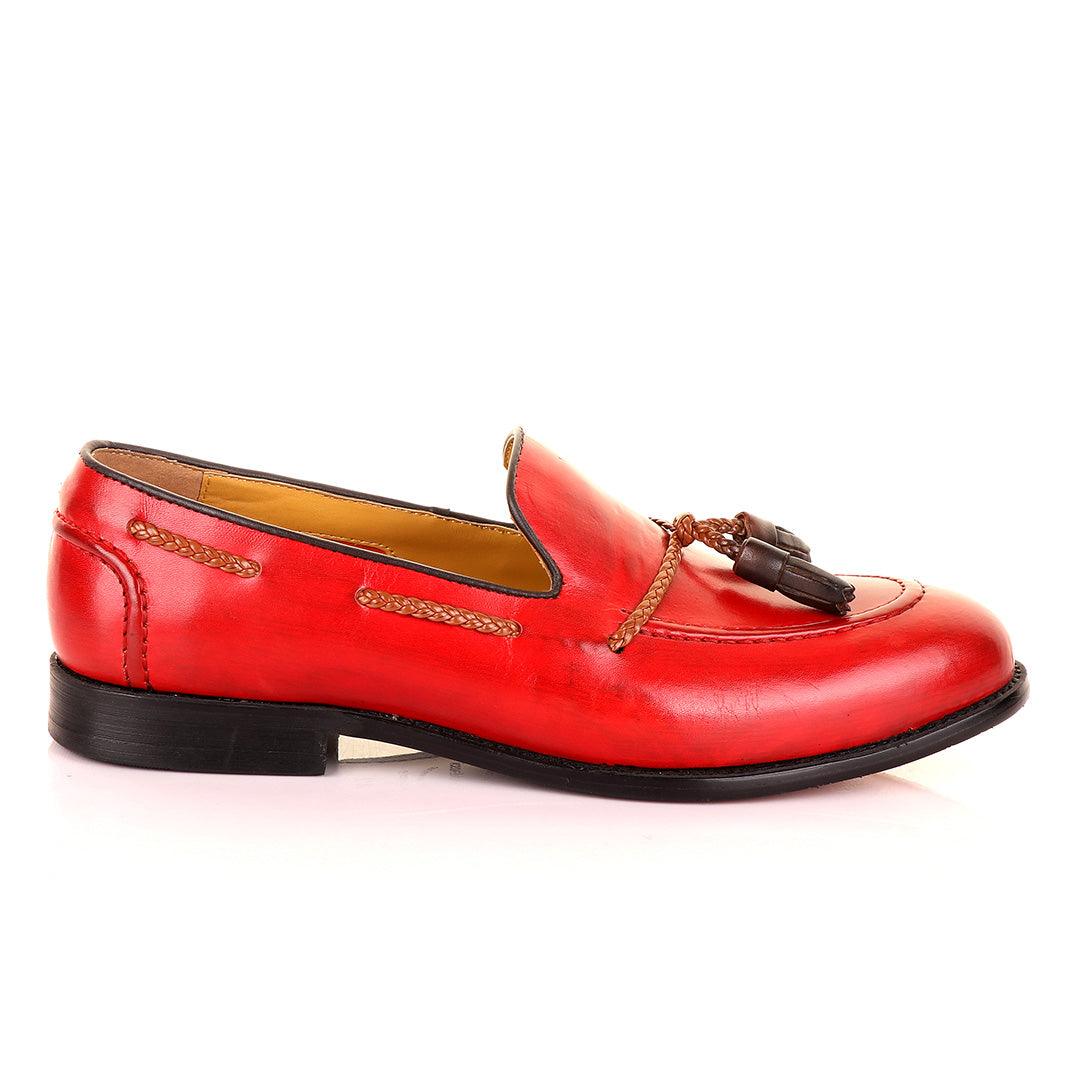 John Mendson Red with Brown Tassel Loafers - Obeezi.com