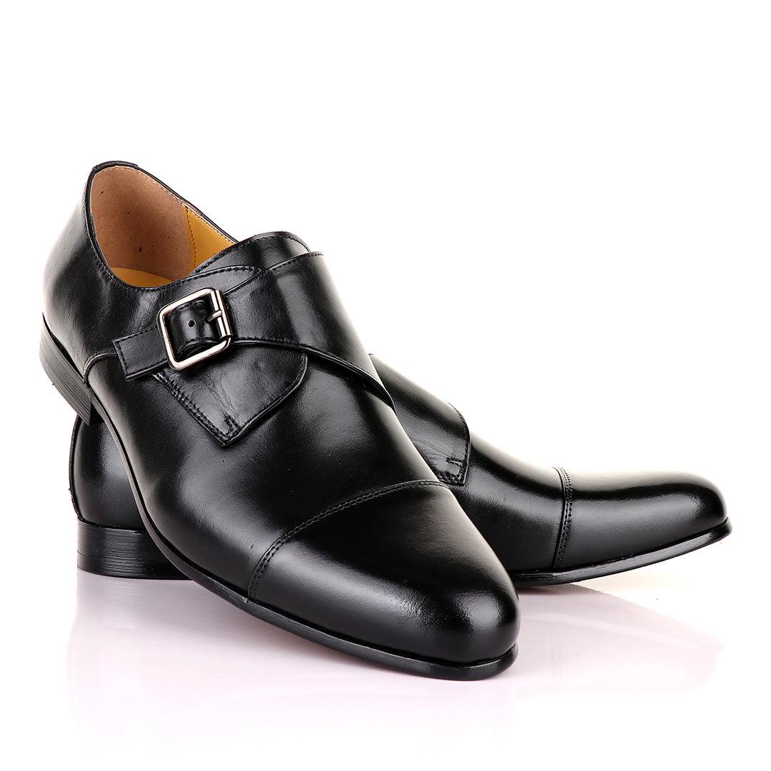 John Mendson Single Strap Buckle Leather Black Shoe - Obeezi.com