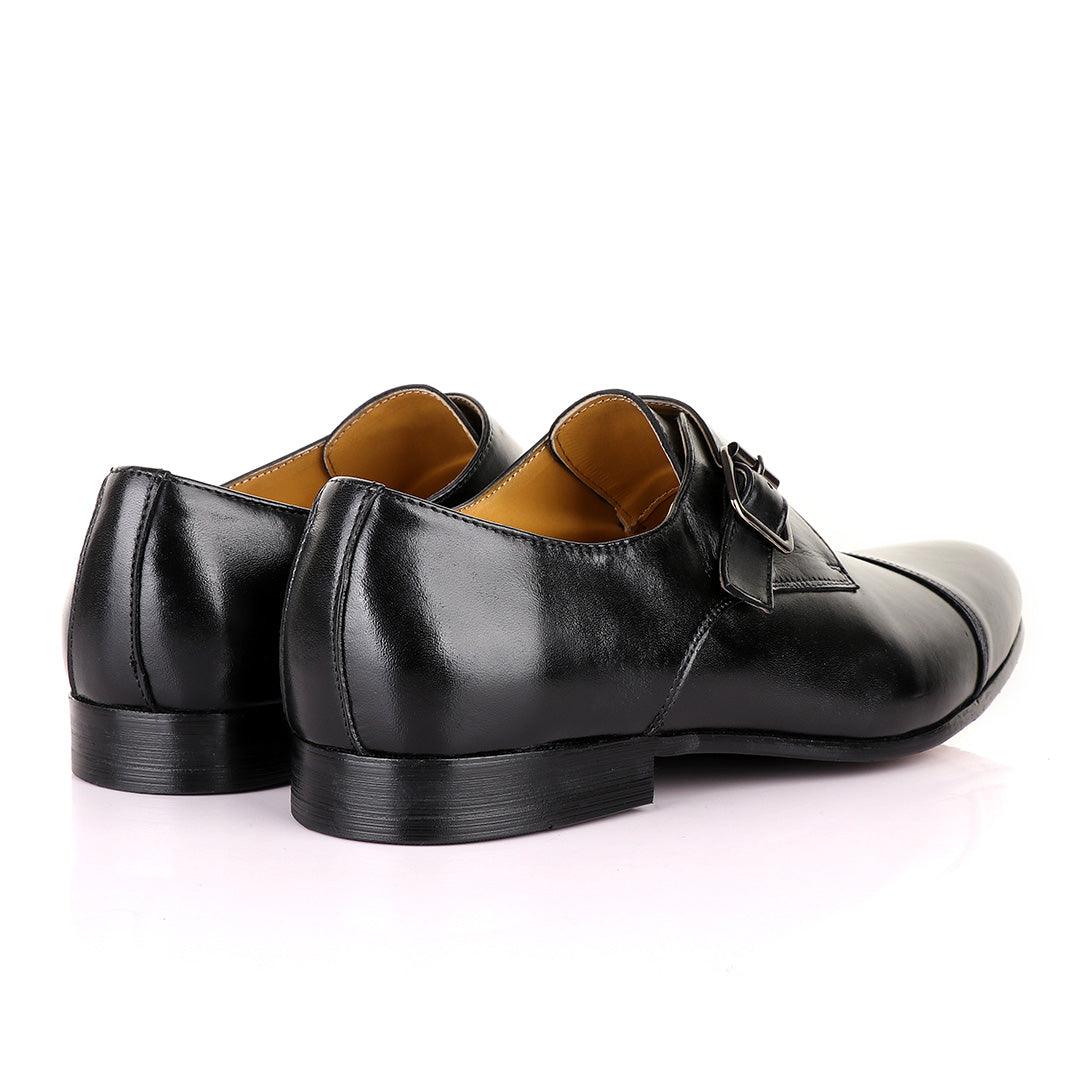 John Mendson Single Strap Buckle Leather Black Shoe - Obeezi.com