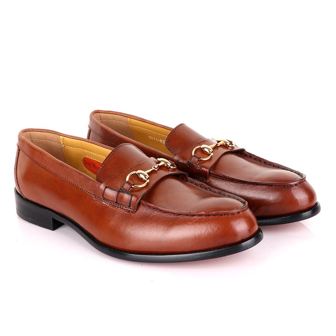 John Mendson Smooth Leather Brown Loafers - Obeezi.com