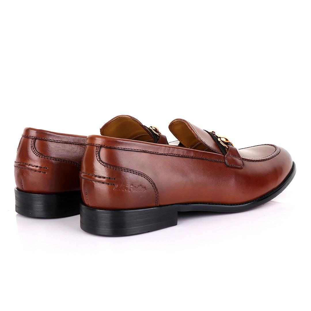 John Mendson Strap Leather Brown Loafers - Obeezi.com