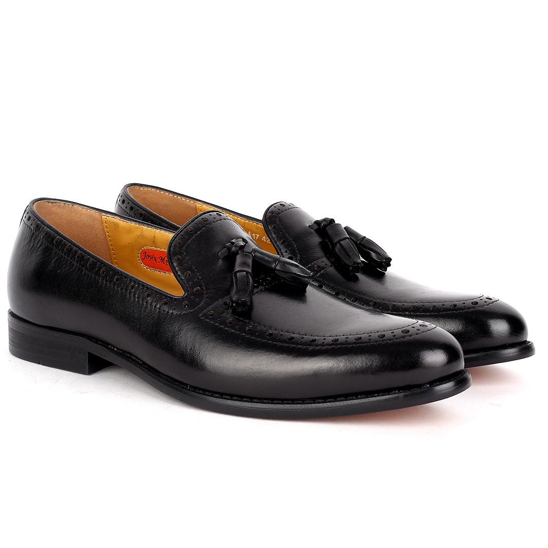 John Mendson Superlative Black Designed Side Perforated designed Men's Shoe - Obeezi.com