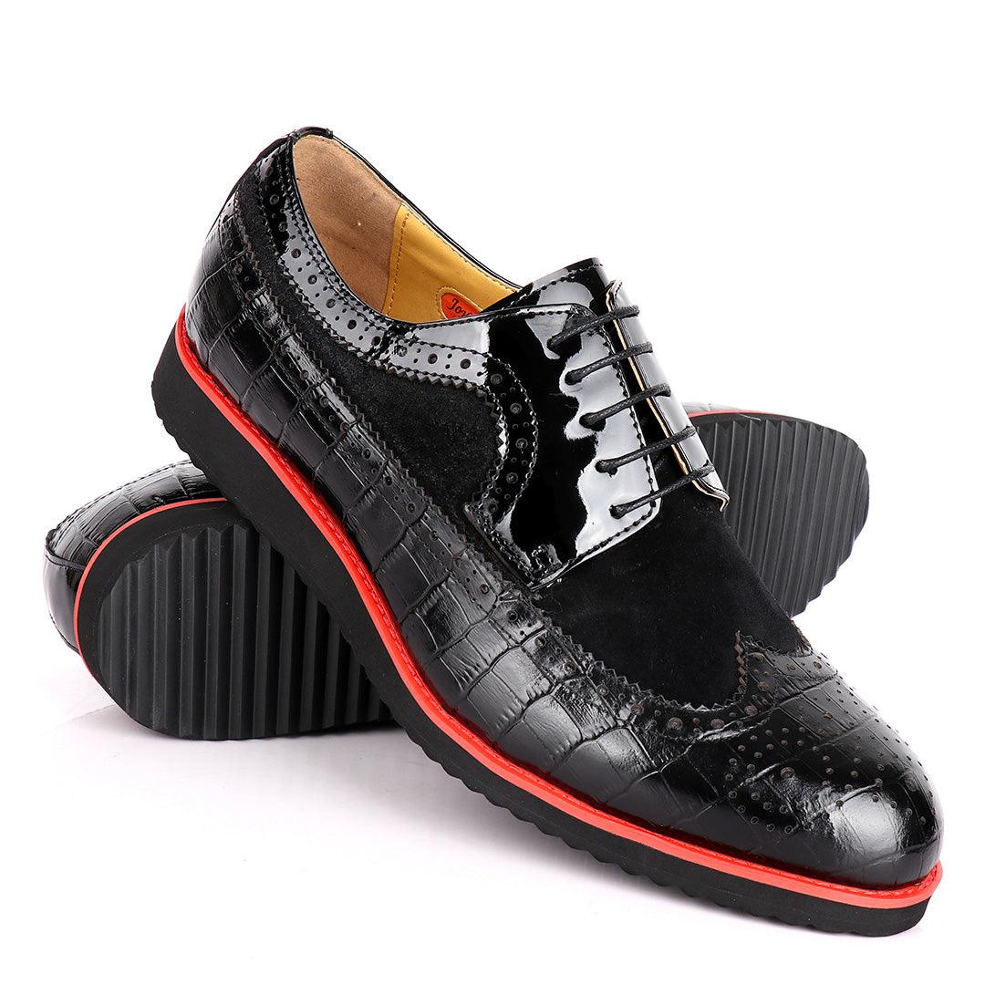 John Mendson Two-Toned Croc Leather Brogues- Black - Obeezi.com