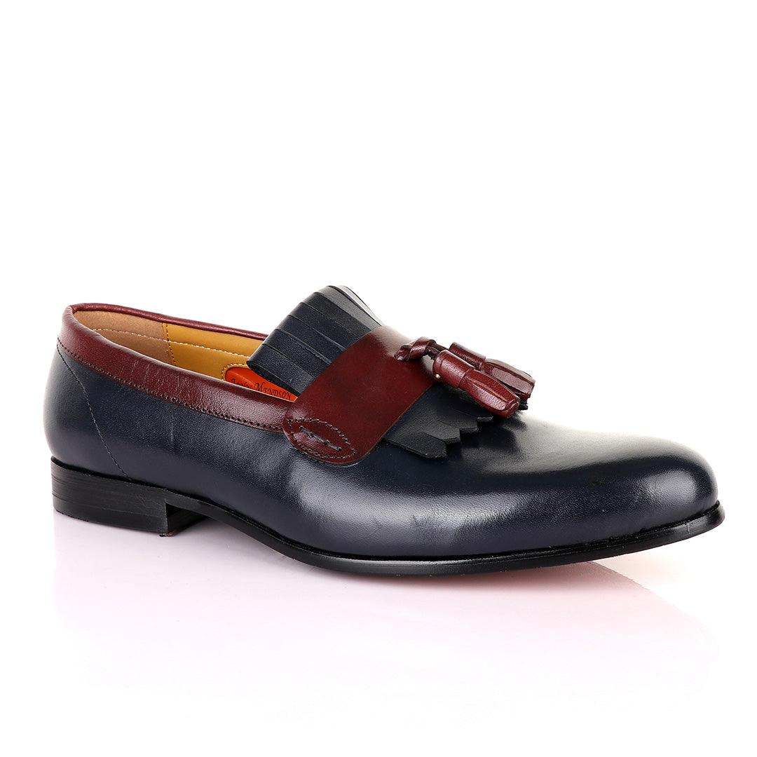 John Mendson Welted Crafted Blue and Brown tassel Loafers Shoe - Obeezi.com