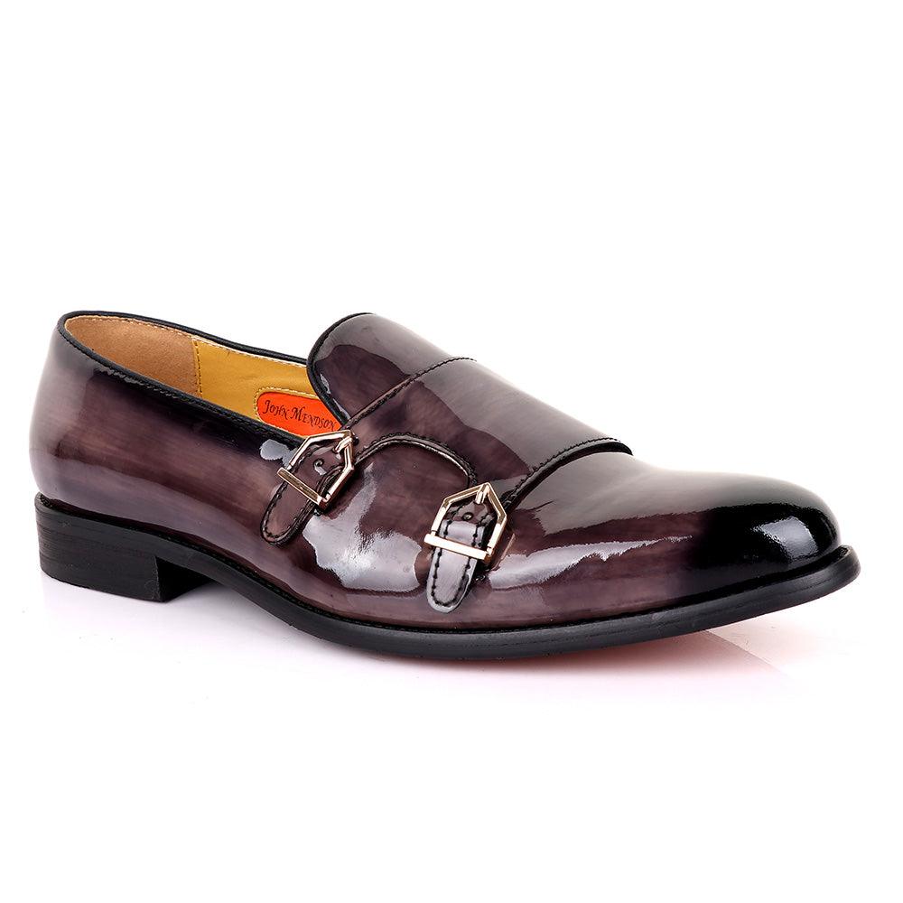 John Mendson Wetlips Double Monk Strap Leather Shoe-Grey - Obeezi.com