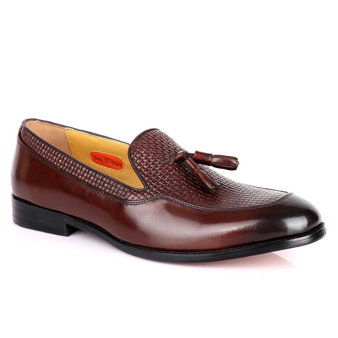John Mendson Woven designed leather Shoe-Brown - Obeezi.com