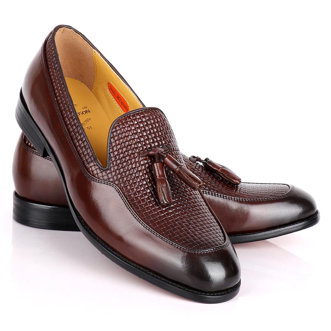John Mendson Woven designed leather Shoe-Brown - Obeezi.com