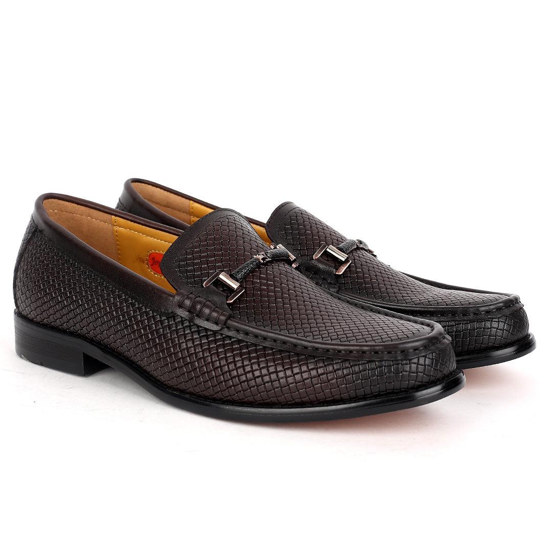John Mendson Woven Designed Loafers With Black Metal Design- Coffee - Obeezi.com