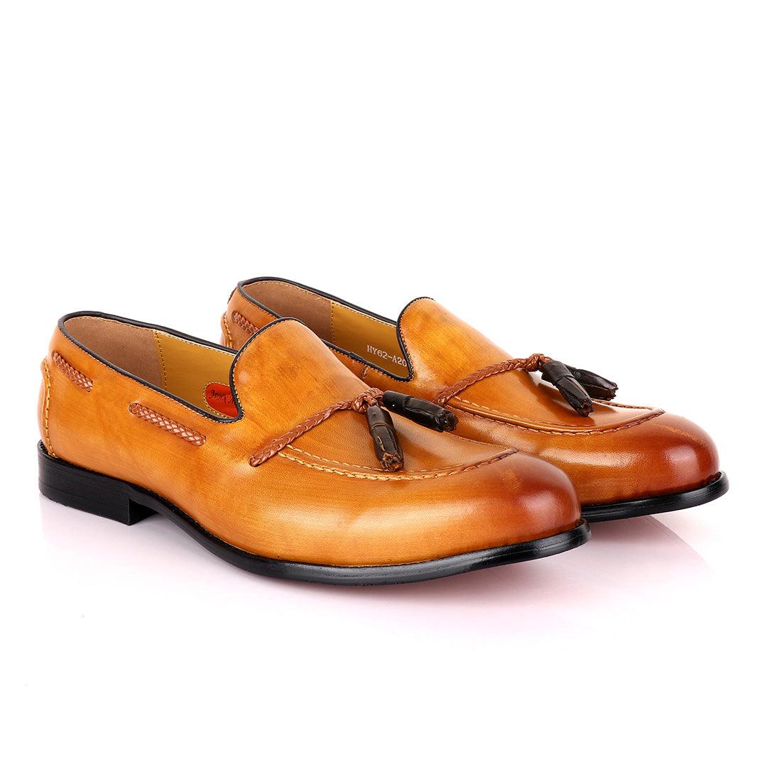 John Mendson Yellow with Brown Tassel Loafers - Obeezi.com