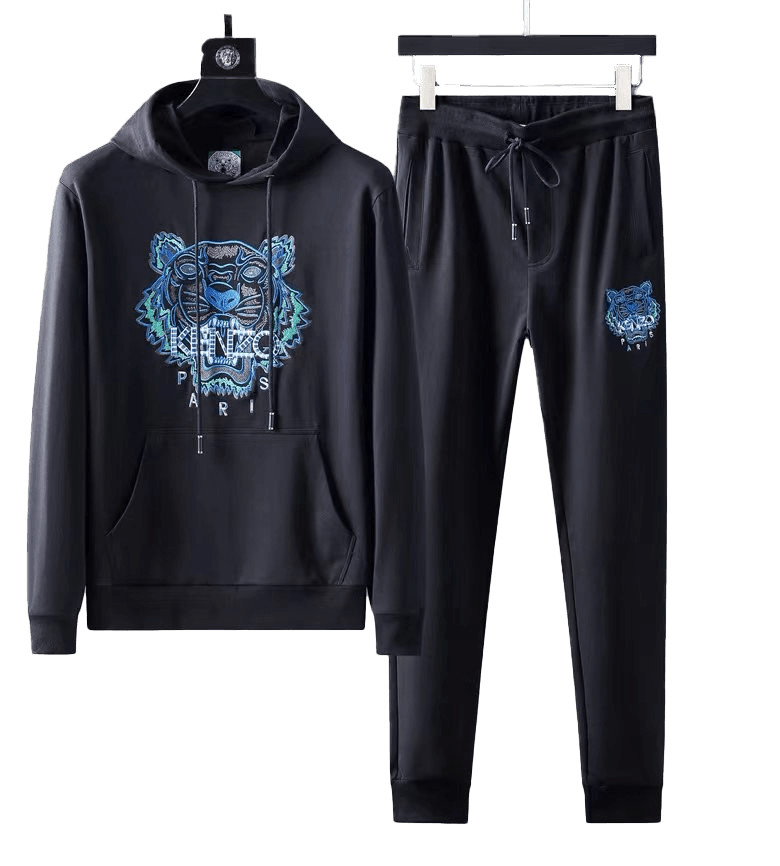 Kenz Paris Full Embroidered Tiger Head Hooded Tracksuit - Navy Blue - Obeezi.com