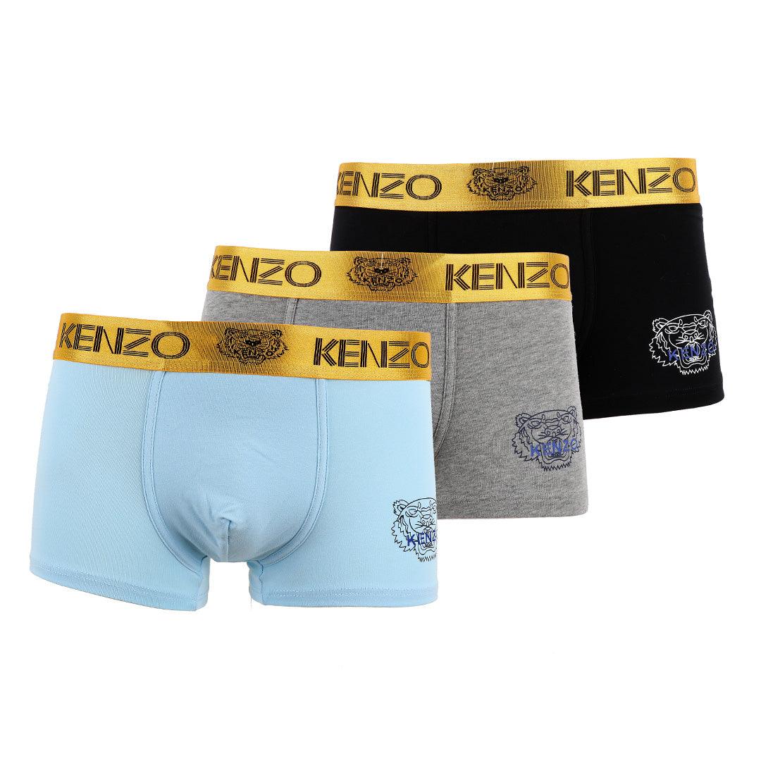 Kenzo Crested 3 IN 1Elastic Band Blue or Black White and Grey Boxers - Obeezi.com