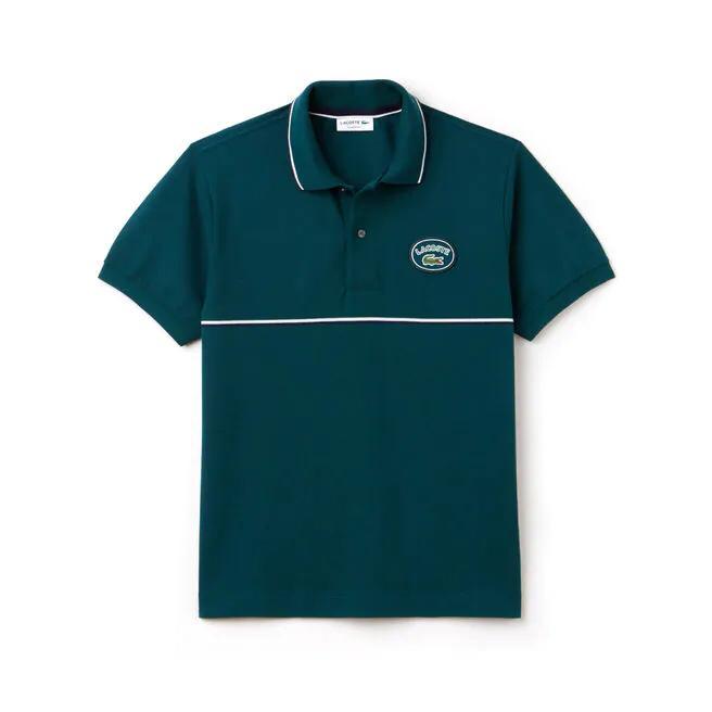 Lacoste Crested Logo with Black/White stripe Polo Shirt -Green - Obeezi.com
