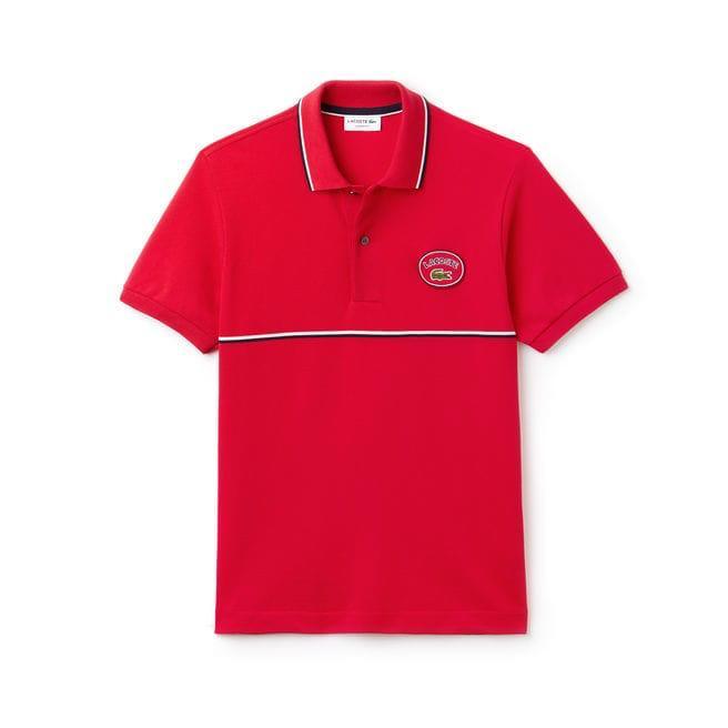 Lacoste Crested Logo with Black/White stripe Polo Shirt Red - Obeezi.com