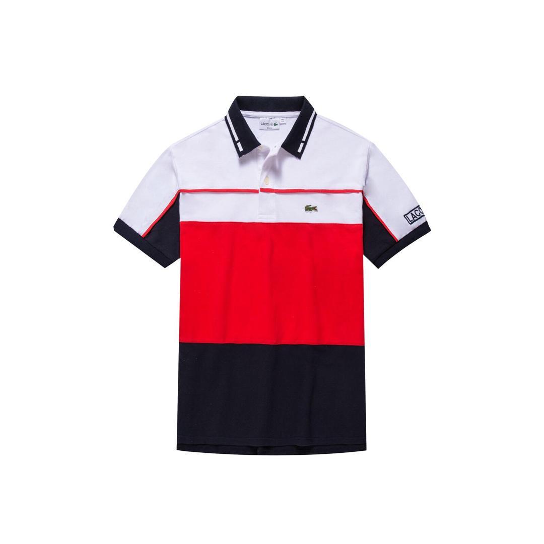 Lacoste Crested Red and Navy Blue With White Polo Shirt - Obeezi.com