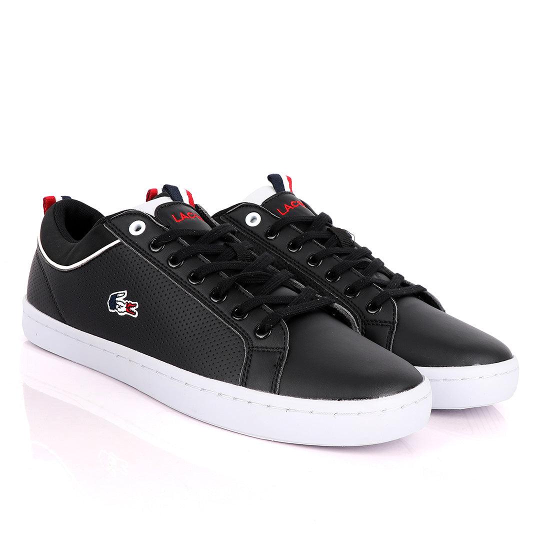 Lacoste Dotted Leather Black Sneakers With White Sole - Obeezi.com