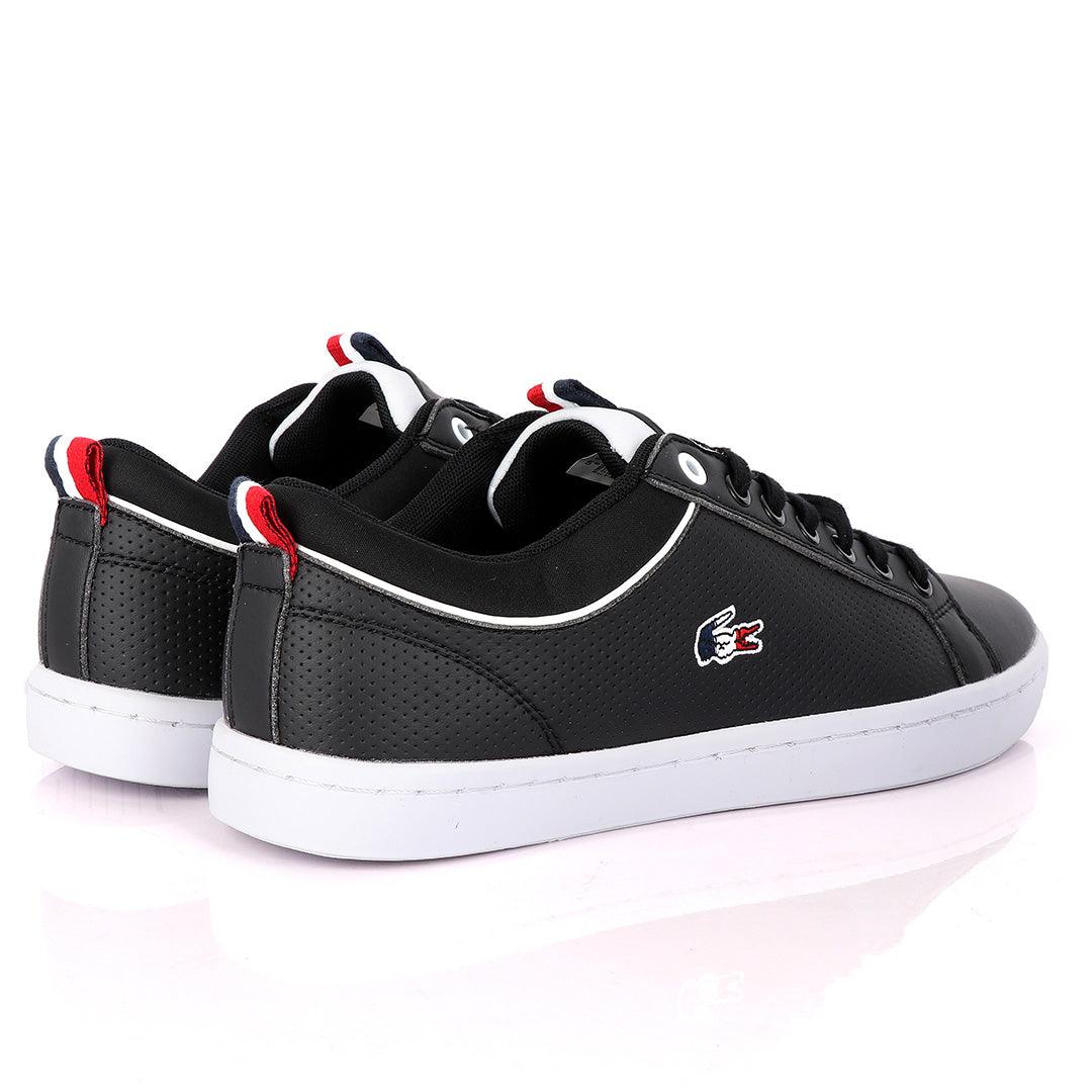 Lacoste Dotted Leather Black Sneakers With White Sole - Obeezi.com