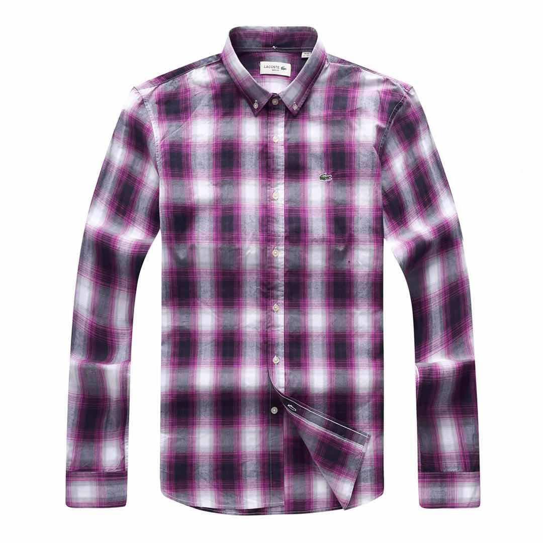Lacoste Men's 100% Cotton Collar Button down Purple Striped Long Sleeve Shirt - Obeezi.com