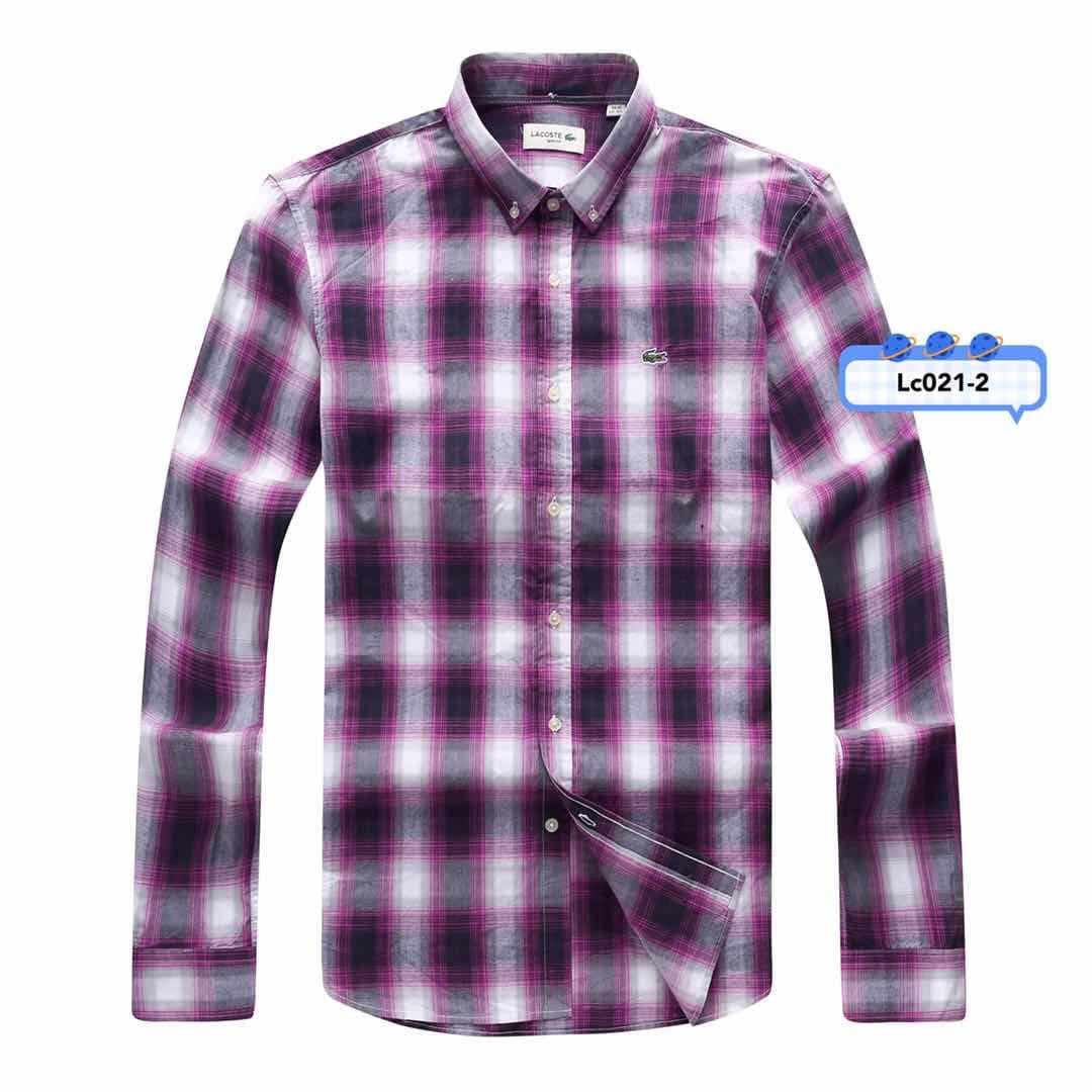 Lacoste Men's 100% Cotton Collar Button down Purple Striped Long Sleeve Shirt - Obeezi.com