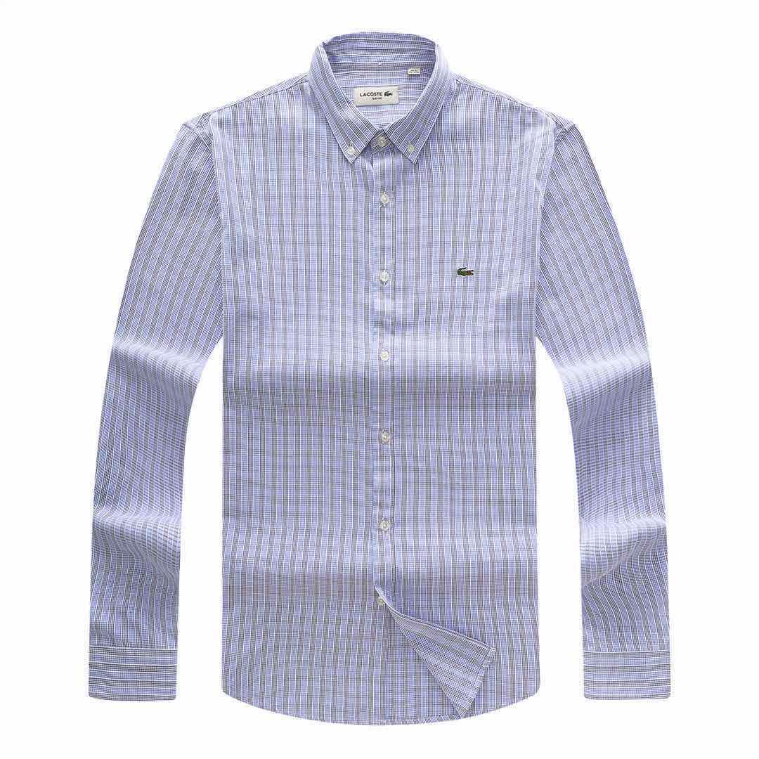 Lacoste Men's Slim Fit Tiny Checkered Cotton Blue Long Sleeve Shirt - Obeezi.com