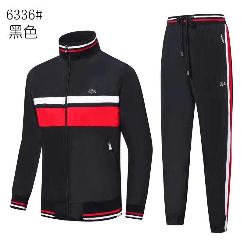 Lacoste Quality Black and Red With White Stripped Tracksuits - Obeezi.com