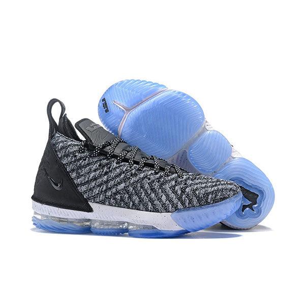 LeBron 16 Black White Grey With Icy Blue Sneakers - Obeezi.com