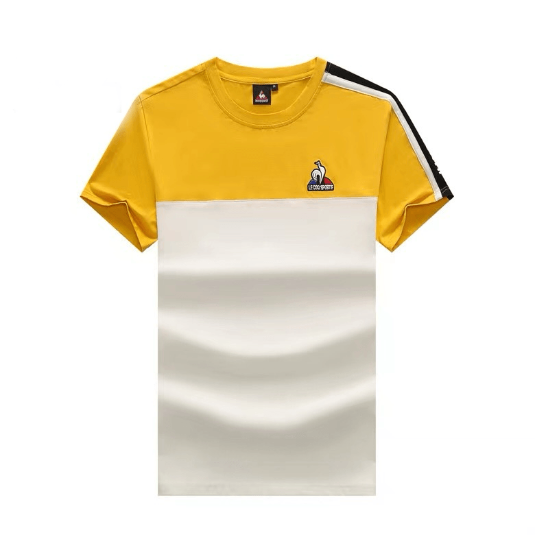 Lecoqsport Regular Fit Organic Cotton T-Shirt- Yellow White - Obeezi.com