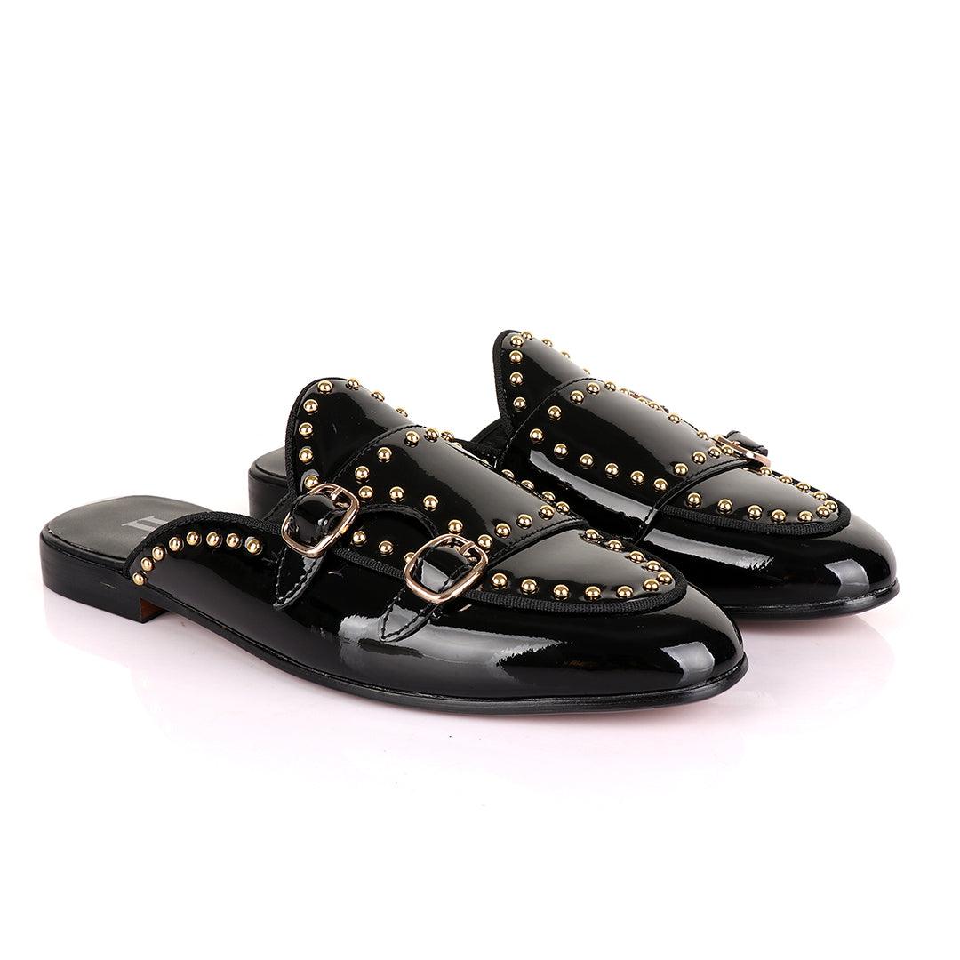 LoriBlu Classic Wetlips with Straps Mole Black Half Leather Shoe - Obeezi.com
