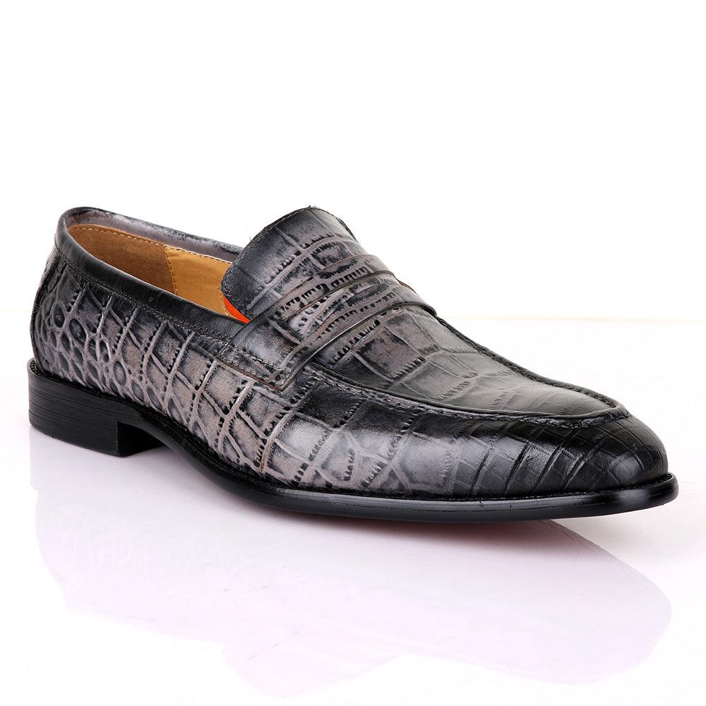 LoriBlu Pattern Croc Grey Formal Leather Shoe - Obeezi.com