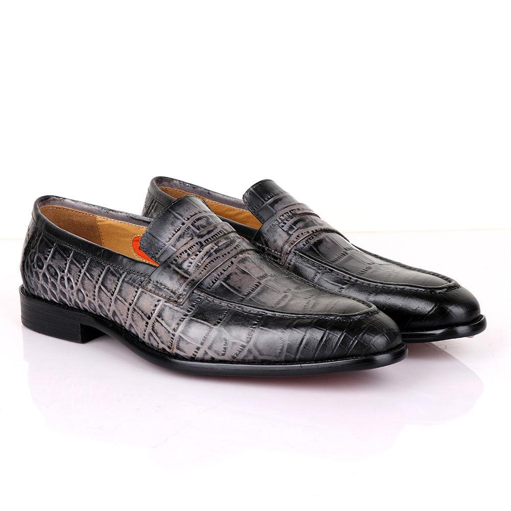 LoriBlu Pattern Croc Grey Formal Leather Shoe - Obeezi.com