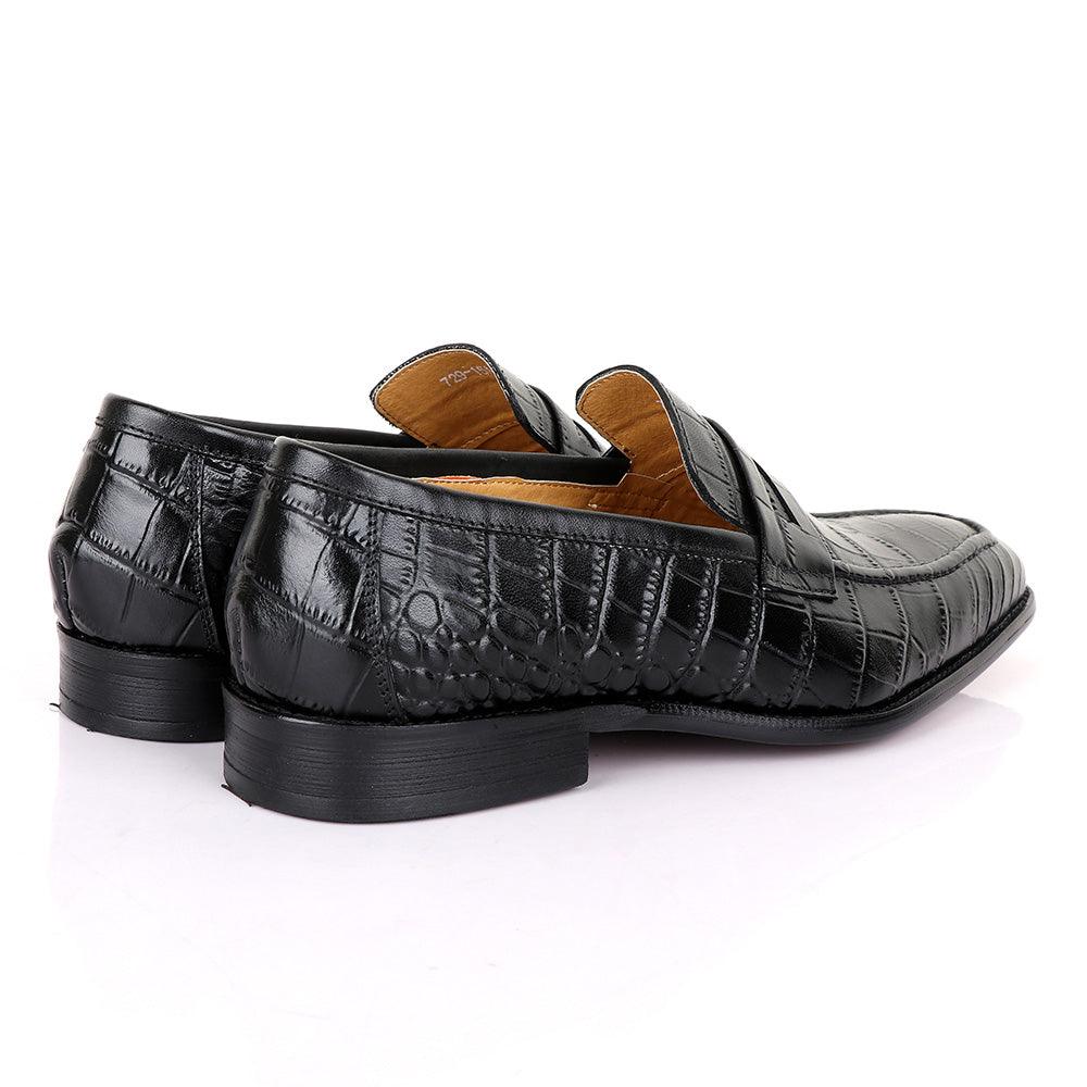 LoriBlu Vero Croc Block Black Leather Shoe - Obeezi.com