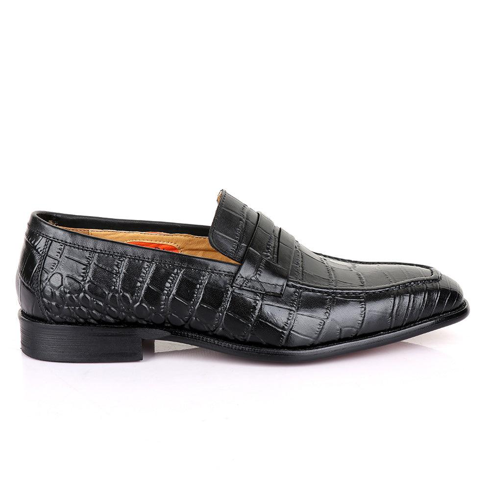LoriBlu Vero Croc Block Black Leather Shoe - Obeezi.com