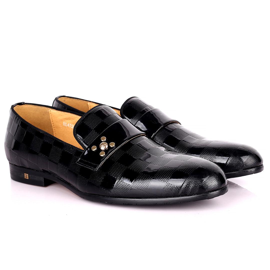 Lou Elegant Glossy Checkers Designed Black Formal Shoe - Obeezi.com