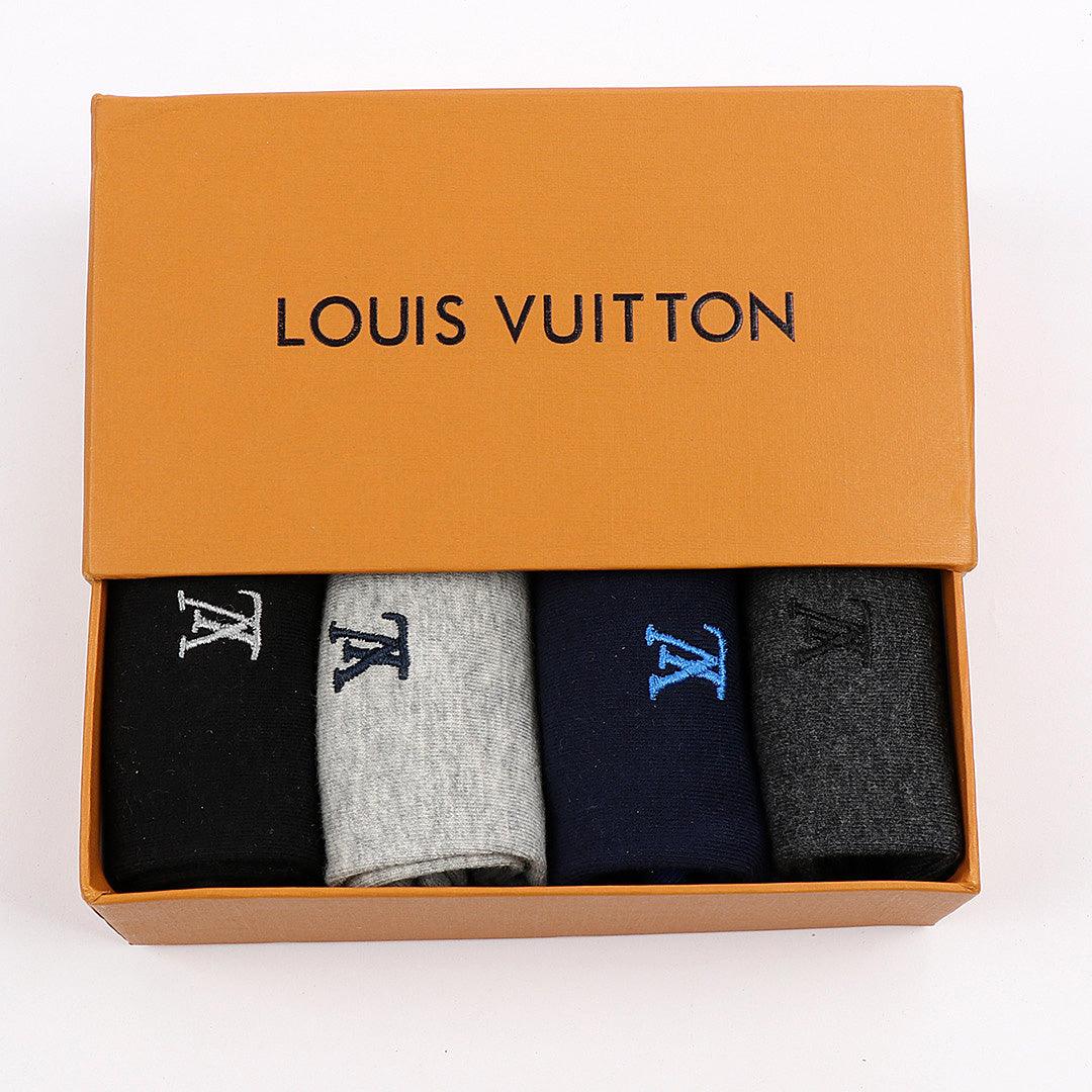 Louis Vuitton Men Signature 4 Pairs Grey Black Ash Blue socks - Obeezi.com