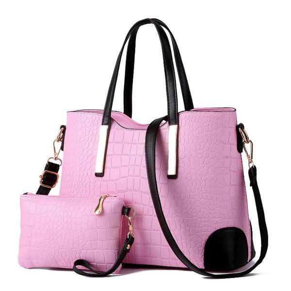 Luxury Designer Light Pink Croc Tote 2 In 1 Handbag - Obeezi.com