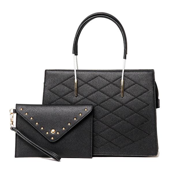Luxury Women Designer Leather 2 in 1 Bag - Black - Obeezi.com