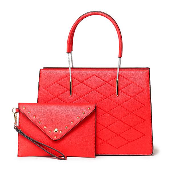 Luxury Women Designer Leather 2 in 1 Bag - Red - Obeezi.com