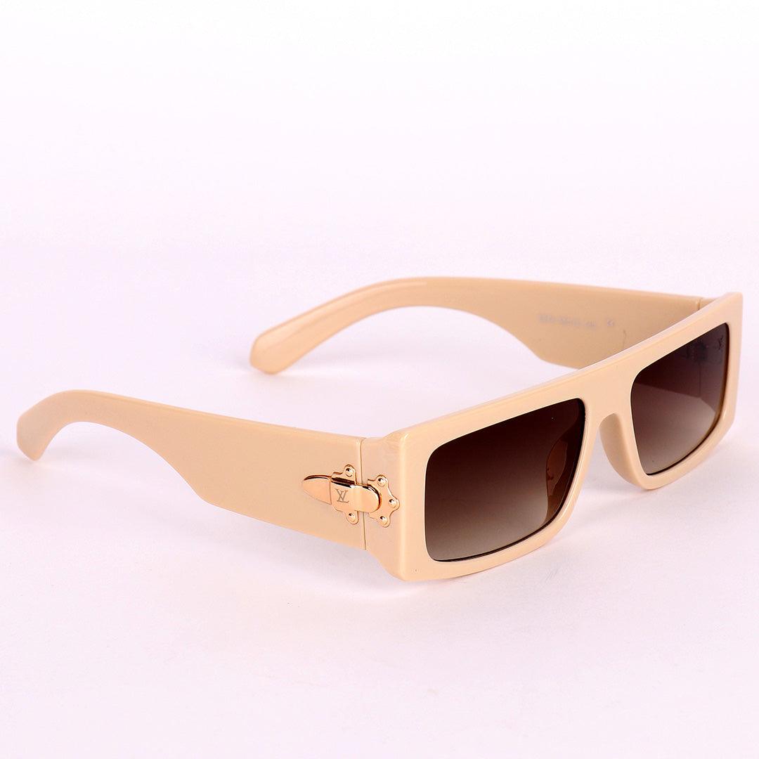 LV Lock Square Shaped Designed Sunglasses- Cream - Obeezi.com