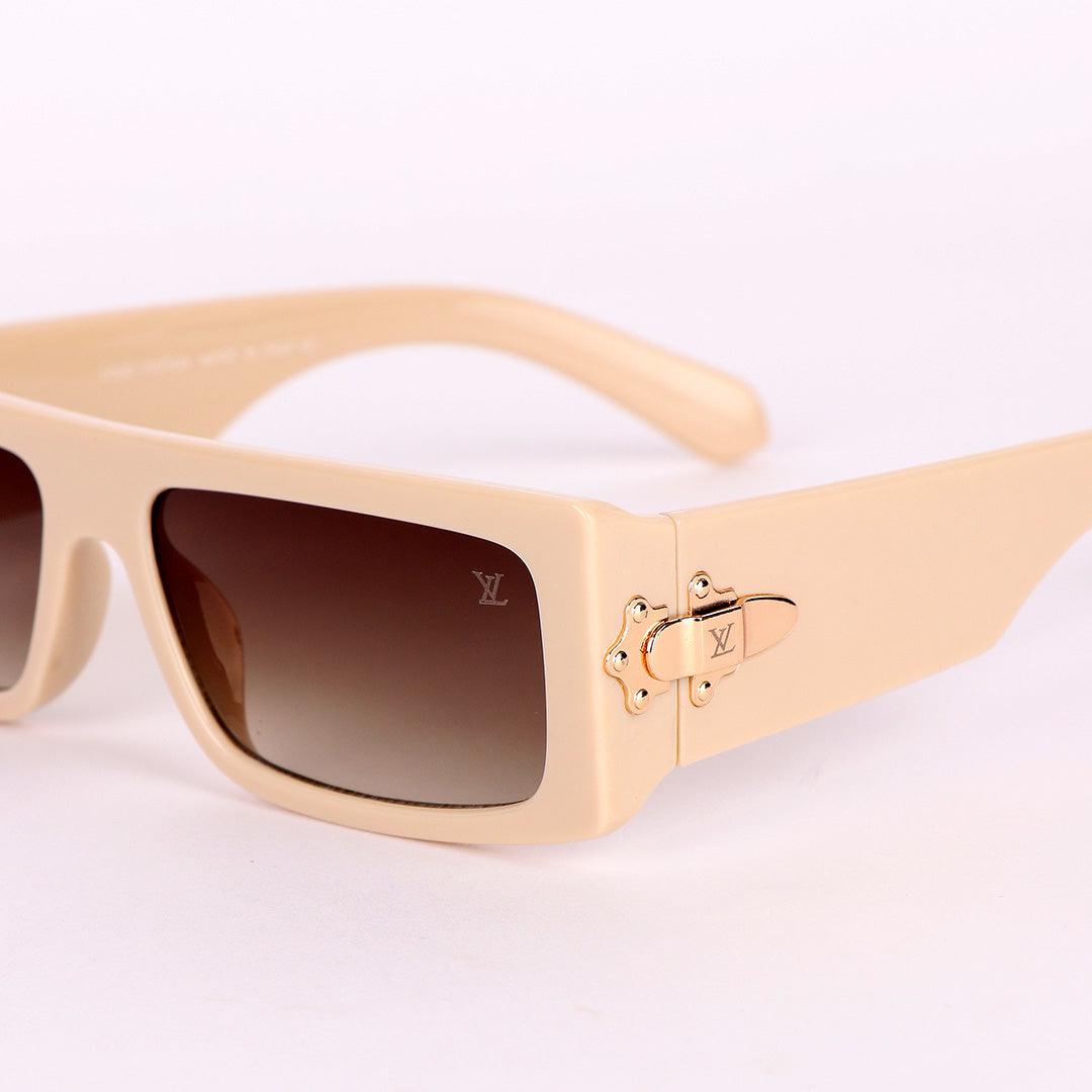 LV Lock Square Shaped Designed Sunglasses- Cream - Obeezi.com