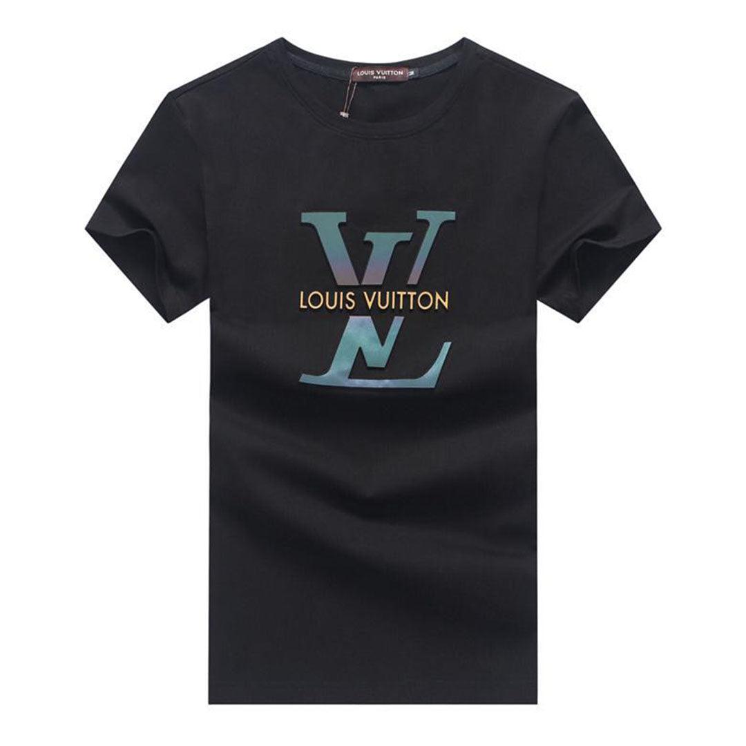 LV Logo Designed Crew Neck Black T-shirt - Obeezi.com