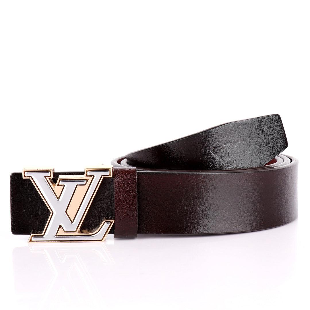 LV Logo Designed Luxurious Men's Leather Belt- Brown - Obeezi.com