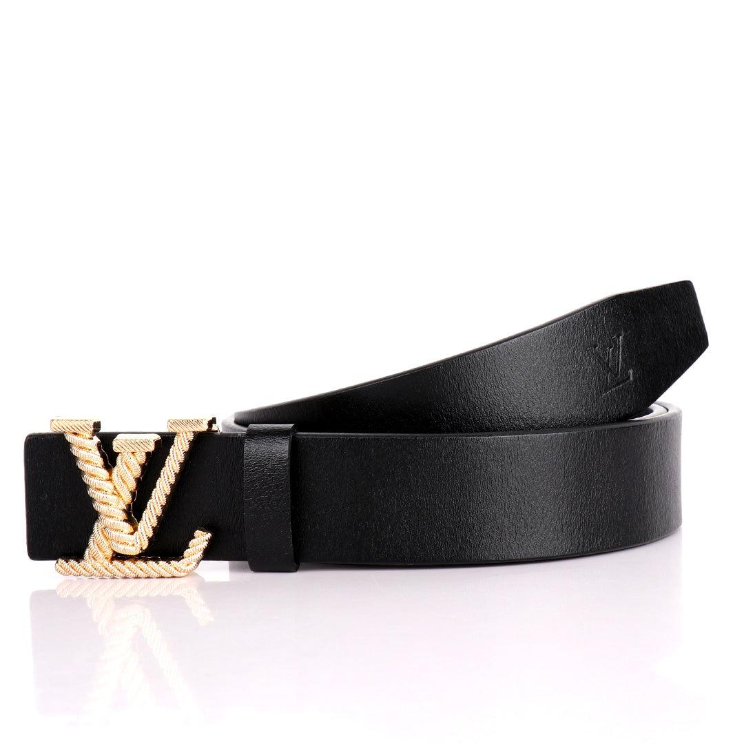 LV Twisted Gold Logo Designed Luxurious Men's Leather Belt - Obeezi.com