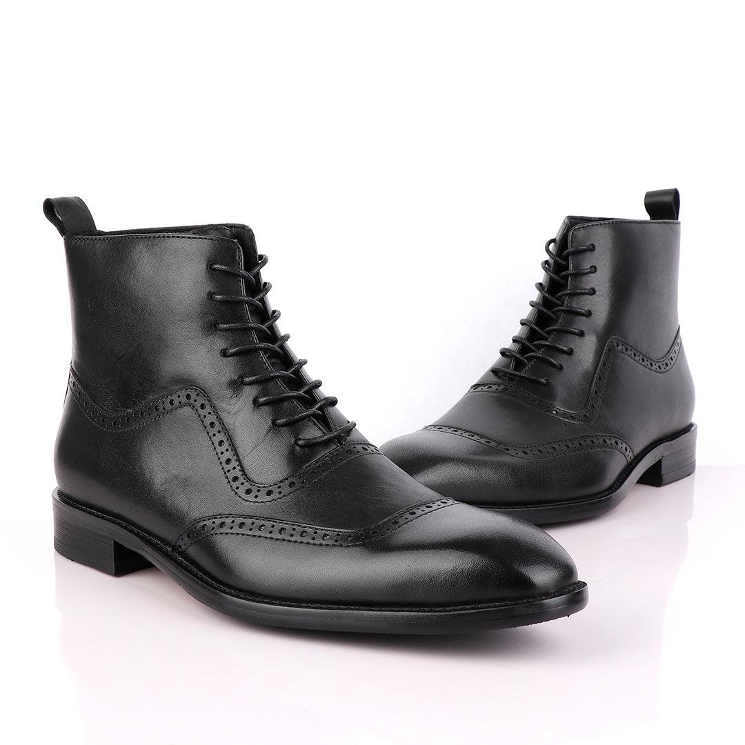 Massimo Dutti High tops Brogues Lace-up Leather Black Chelsea Boot - Obeezi.com