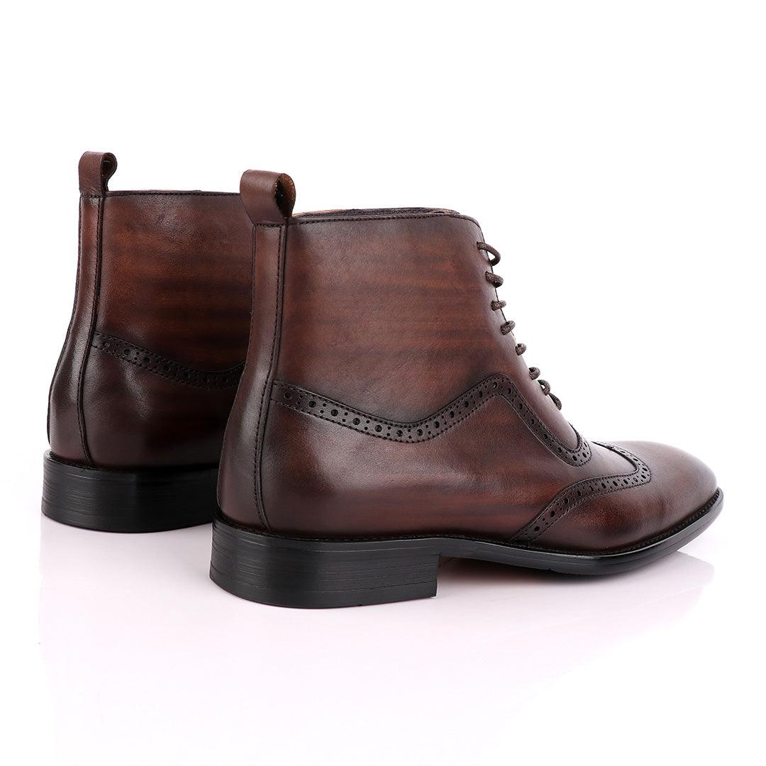 Massimo Dutti High tops Brogues Lace up Leather Chelsea Coffee Boot - Obeezi.com