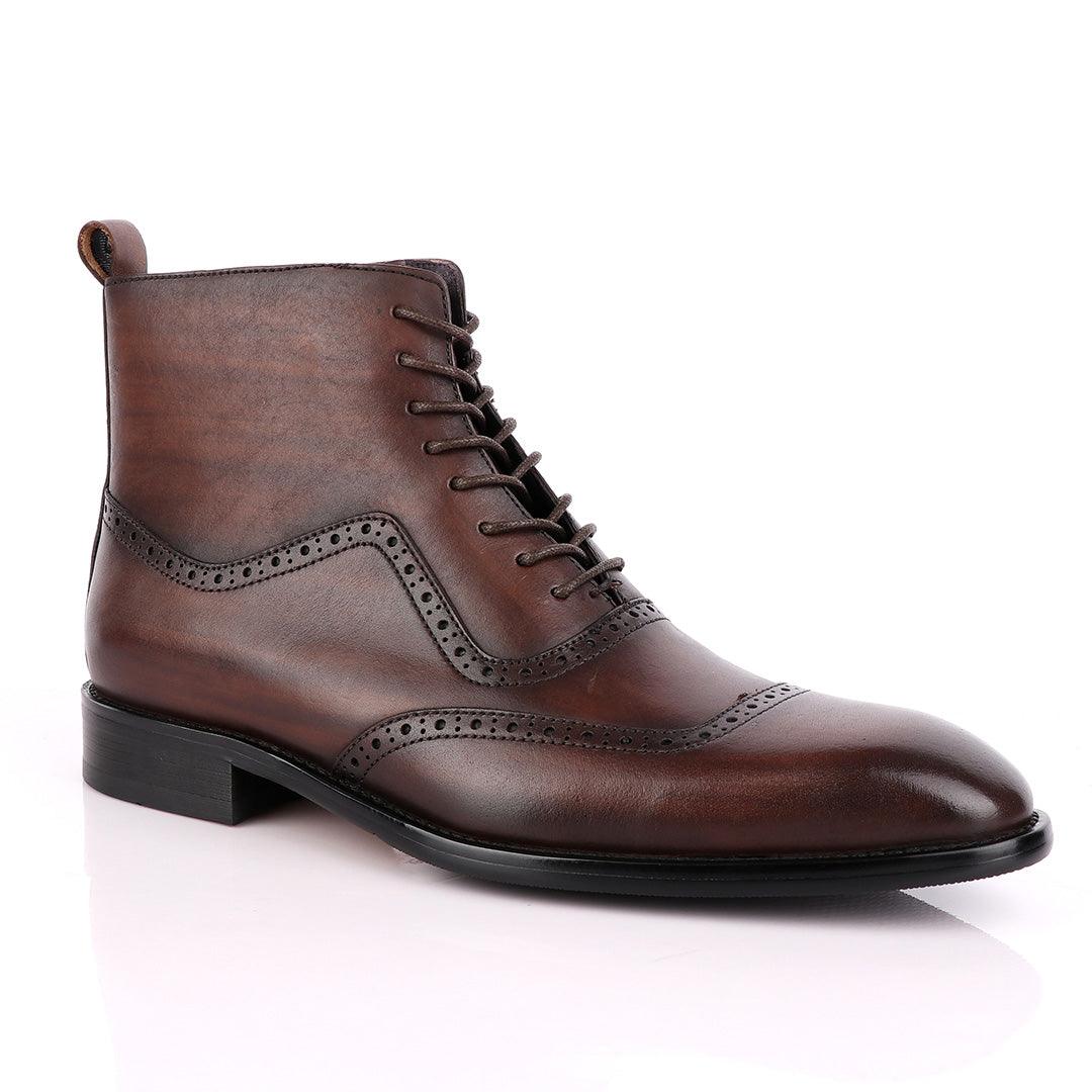 Massimo Dutti High tops Brogues Lace up Leather Chelsea Coffee Boot - Obeezi.com
