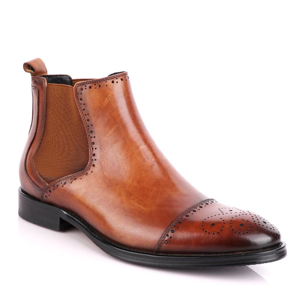 Massimo Dutti High tops Brogues Leather Chelsea Brown Boot - Obeezi.com
