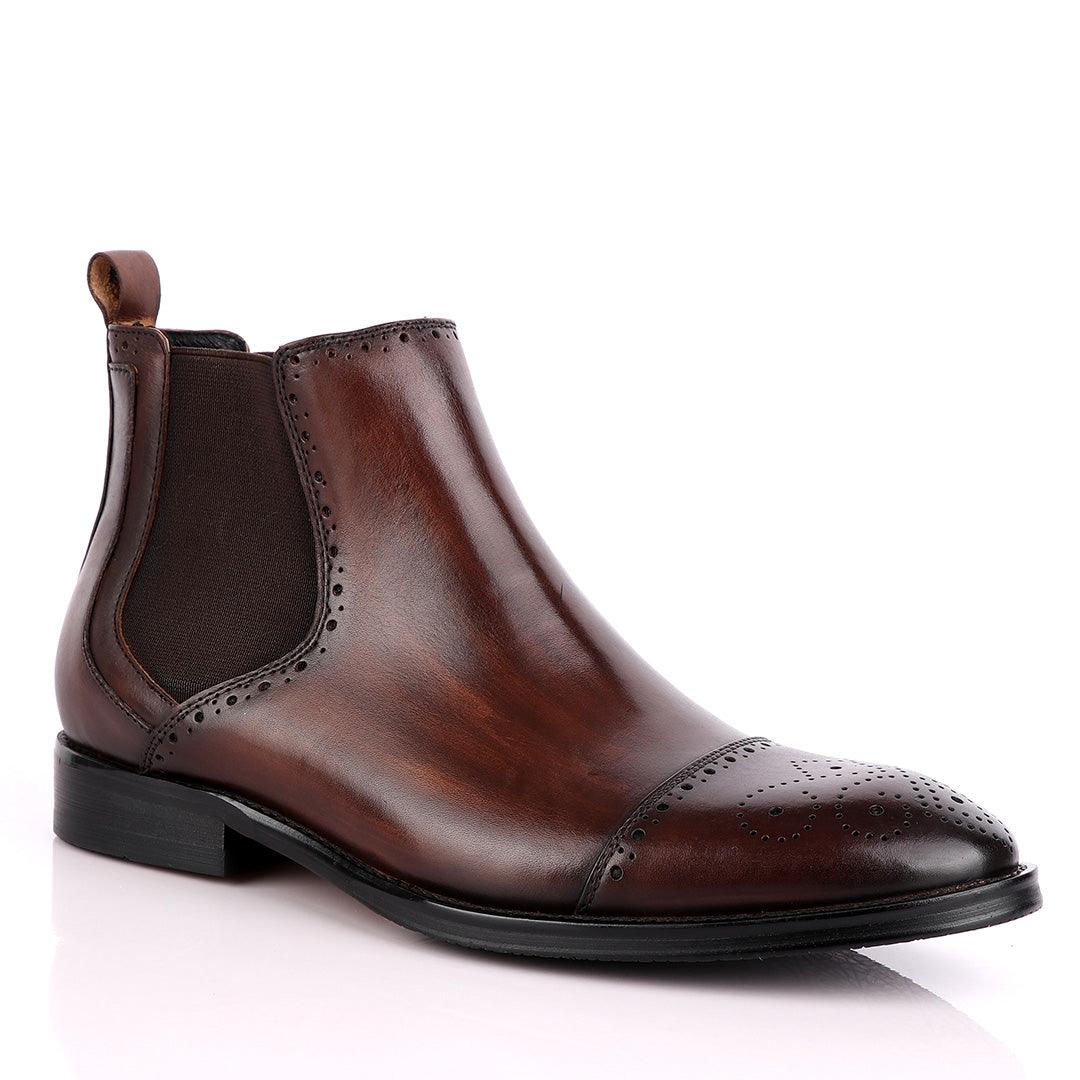 Massimo Dutti High tops Brogues Leather Chelsea Coffee Boot - Obeezi.com